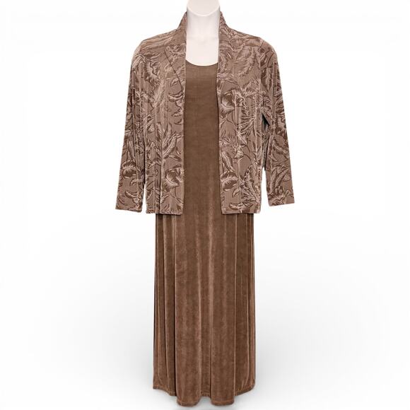 Citiknits Dresses & Skirts - Vintage Citiknits Brown Maxi Dress Jacket Set Size M Jersey Stretch Travel USA